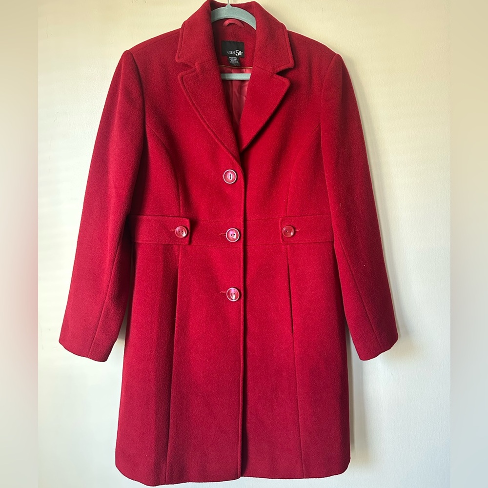 East 5th Red Wool Peacoat Women’s Medium Long Trench Button Down Vintage Style